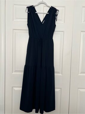 Calvin Klein Navy V-Neck Maxi Dress with Tie Shoulders